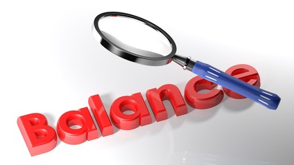 Poster - Magnifier on red Balance write - 3D rendering