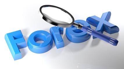 Poster - Magnifier on blue Forex - 3D rendering