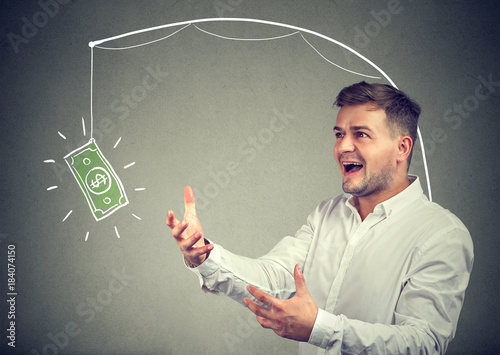 Cuadros en Lienzo Greedy man desiring for dollar bill