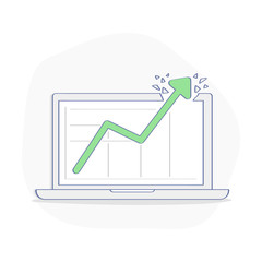 Poster - Growth chart, diagram, graph for successful mission, incredible financial growth. Arrow chart pierces the laptop screen. Business success icon template