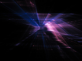 Poster - Abstract violet background element on black. Perspective composition of grids and matrix patterns. Detailed fractal graphics. Information technology concept.