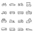 Ground transportation icons set, linear design. Line with Editable stroke