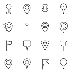 Wall Mural - Map pin markers and pointers icons set. Line with Editable stroke