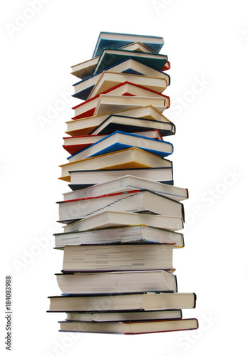 The heavy pile of books isolated white background Plakat