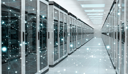 Sticker - Server room center exchanging cyber datas 3D rendering