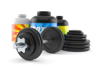 Canvas Print - Dumbbell with supplements