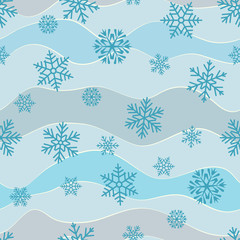 Wall Mural - Seamless simple pattern of different blue geometric snowflakes