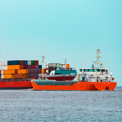 Orange cargo ship