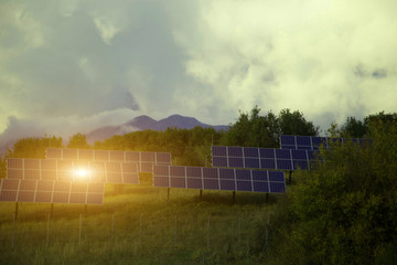 Canvas Print - photovoltaic solar panel clouds nature sky