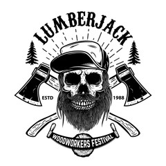 Wall Mural - Lumberjack skull. Woodworkers festival poster template. Design element for emblem, sign, label, poster.