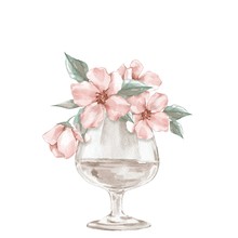 Glass Vase With Flowers. Watercolor Illustration 3