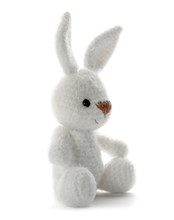 Cute Knitted Toy Bunny On White Background