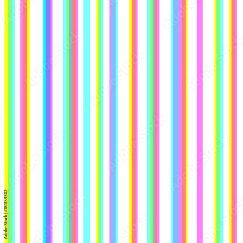 Cotton fabric Seamless striped pattern with chromatic aberration effect. CMYK stereoscopic halftone vector. Stereo effect background. Abstract displacement cyan, magenta, yellow typographic color stripes.