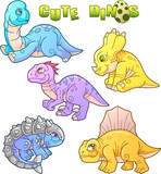 Fototapeta Dinusie - cartoon cute dinosaurs, set of images
