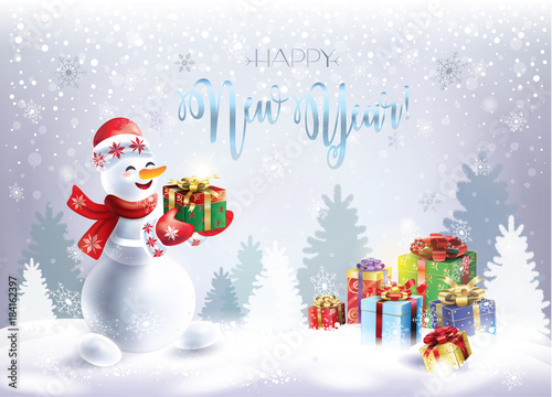 Christmas Snowman With Christmas Presents Holiday Greeting Cards