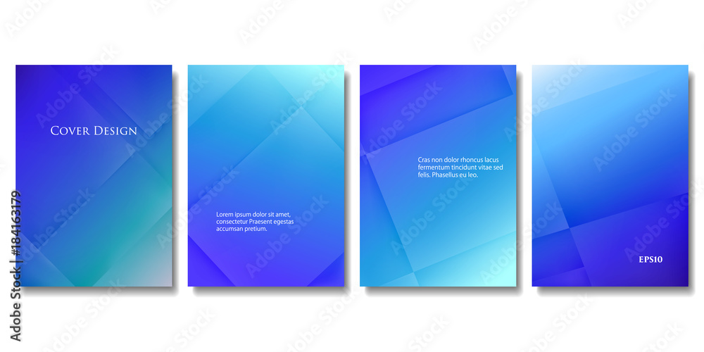Set of Vector Geometric Brochure Templates. Abstract Three Dimensional Blocks with Gradient Effect in Blue Tones. Applicable for Web Background, Banners, Posters and Fliers. - obrazy, fototapety, plakaty 
