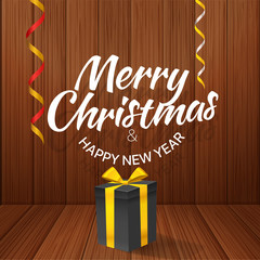 Poster - Merry Christmas. Vector greeting card with gift box
