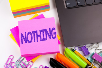 Poster - Writing text showing Nothing made in the office with surroundings such as laptop, marker, pen. Business concept for Contradiction Nothing Rejection Workshop white background copy space