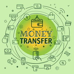 Fototapete - money transfer concept. different thin line icons included