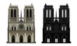 Notre Dame Cathedral, with silhouette, isolated vector