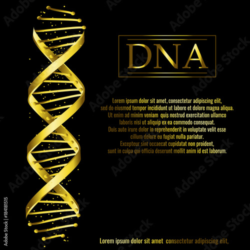Fotografia DNA sequence, gold DNA code structure with glow