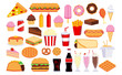 Set Of Cartoon Junk Food Isolated On White Background
