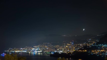 Poster - Cityscape of Monte Carlo at night timelapse, Monaco.