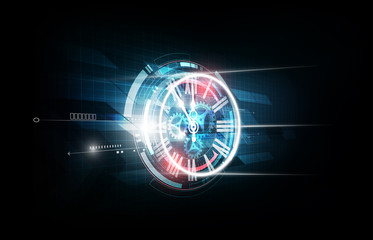 Abstract Futuristic Technology Background with Clock concept and Time Machine, vector illustration