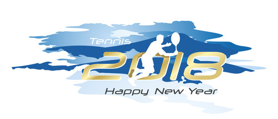  Tennis 2018 Happy New Year logo icon watercolor blue white background