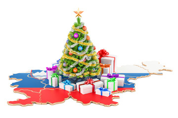 Poster - christmas and new year holidays in slovenia concept. 3d rendering