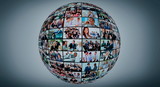 Fototapeta Big Ben - A globe is isolated on a white background with many different business people