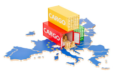 Poster - cargo shipping and delivery from european union concept, 3d rendering