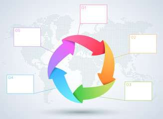 Poster - infographic 5 arrow business diagram with world map