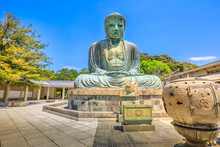 Kotokuin Temple, Kamakura In Kanto Region, Japan. The Temple Is Famous For Great Buddha Or Daibutsu, A Monumental Bronze Statue Of Amida Buddha, One Of The Most Famous Icons Of Japan.