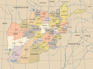  Mapa Afganistanu - Vintage szczegółowych ilustracji wektorowych