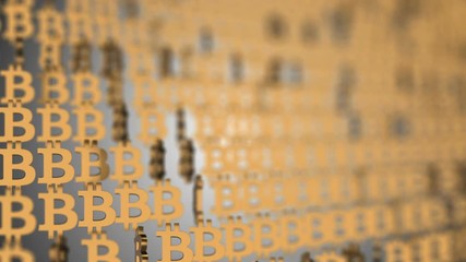Poster - wall of golden bitcoins. business background. seamless loop.