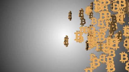 Poster - a cluster of golden bitcoins. business background. seamless loop.
