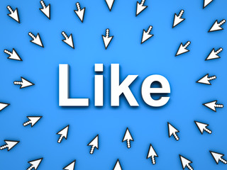 Aufkleber - Popular Like concept many arrow cursors mouse clicking like button or link on blue background with shadows . 3D rendering.