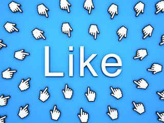 Aufkleber - Popular Like concept many hand cursors mouse clicking like button or link on blue background with shadows . 3D rendering.