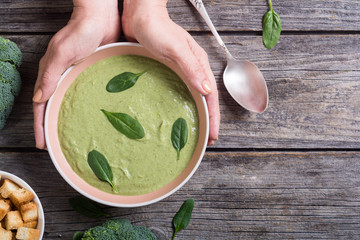 Wall Mural - Cream soup with broccoli and baby spinach