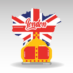 Poster - london map with england flag inside and royal crown vector illustration