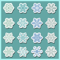 Wall Mural -  large set of various carved, lace or simple snowflakes