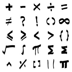 Black color of handdrawing of basic mathmatics symbol on white background