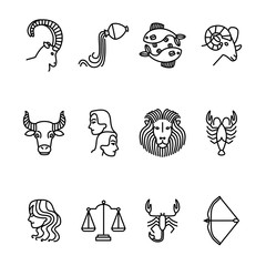 Canvas Print - Zodiacal Black Thin Line Icon Set. Vector