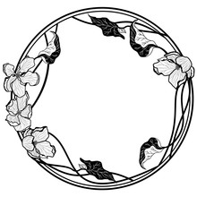 Vector Round Frame With Apple Flowers