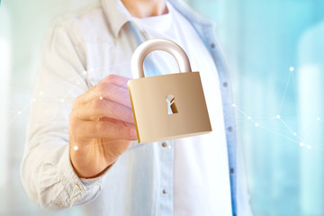 Poster - Padlock security connection isolated on a color background - 3d rendering