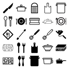 Canvas Print - Set of 25 utensil filled and outline icons