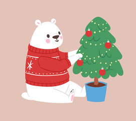 Wall Mural - Polar white bear vector animal cute beauty character funny style pose celebrate Xmas Christmas holiday or New Year time big bear animal