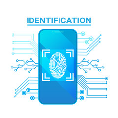 Poster - Smart Phone Identification Scanning Fingerprint Modern Access And Security Protection System Vector Illustration