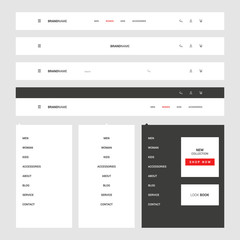 set of header navigation for e-commerce website